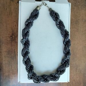 Vintage Y2K Grayish Blue Seed & Bugle Bead Multi Strand Twist Necklace 17.5"